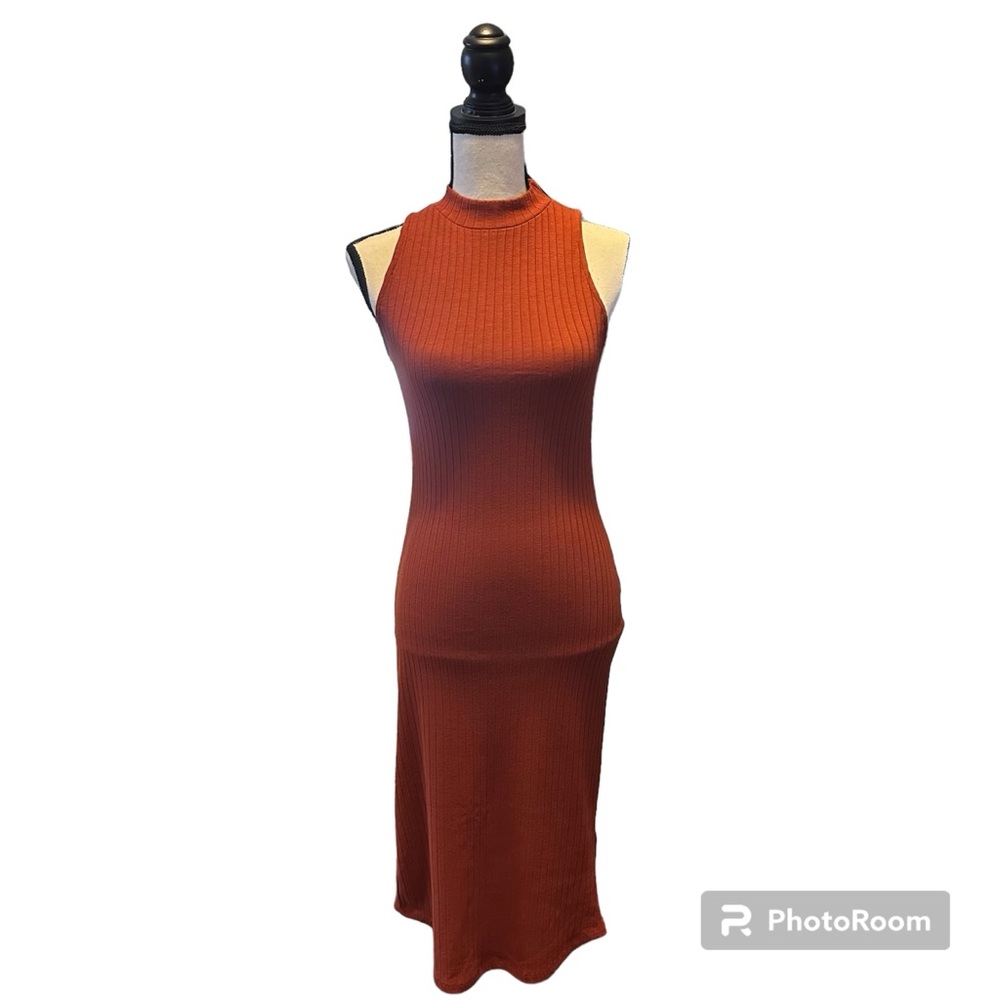 Abercrombie & Fitch Sleeveless Striped Ribbed Mock Neck Pencil Midi Dress Small